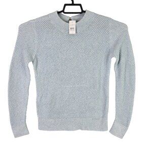 Womens Loft Light Blue Textured Knit Cotton Sweater Button Back Closure Size S